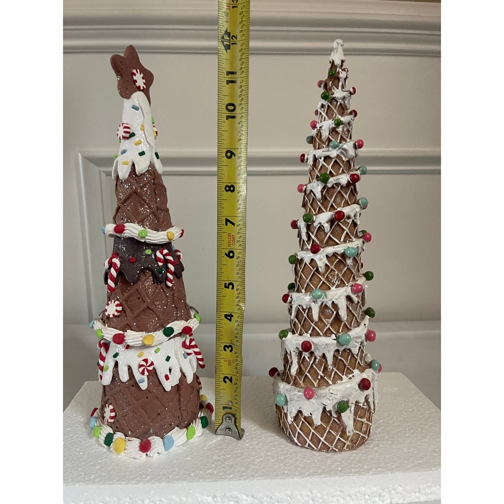Village Gingerbread Ice Cream Cone Christmas Tree Lot Sugar Spice Village Decor - Picture 12 of 12